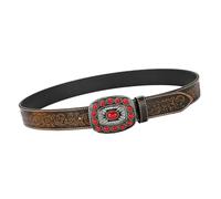 Zqxnt Cinturón antiguo con hebillas cuadradas turquesas en relieve para mujer, estilo cinturón ajustable de piel sintética, accesorios de cintura, Piña roja, 110 cm
