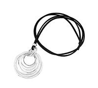 Zqxnt Collar con colgante de flor hueca abstracta grande de color plateado, collar largo de cuerda negra, collar de declaración para mujer