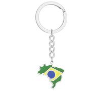 Zqxnt Elegante llavero con mapa de Brasil de acero resistente con bandera de Brasil, ideal para regalo, llavero cómodo al tacto, plata, Talla única