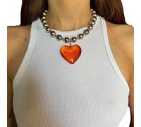 Zqxnt Fashion Trend Light Luxury Heart Collarbone Chain Temperament Simple Cold Glass Love Shape Collar Round Bead Chain