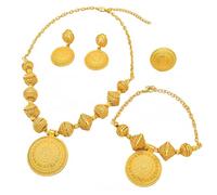 Zqxnt Juego de collar, pendientes, cadena de muñeca y anillos de color dorado para novia y fiesta, bodas nigerianas y fiestas de compromiso, collar cómodo de llevar