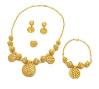 Zqxnt Juego de collar, pendientes, cadena de muñeca y anillos de color dorado para novia y fiesta, bodas nigerianas y fiestas de compromiso, collar cómodo de llevar
