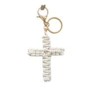 Zqxnt Llavero de cruz con cierre giratorio, accesorio religioso para coche, estilo hecho a mano, decoración de cordón de algodón trenzado, Llavero W Cross Whi, Talla única