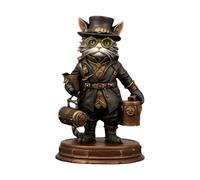 Zqxnt Unique Inventor - Adorno de gatos vintage con resinas para decoración de estantes redondos y decoración de ambientes de Halloween, adorno de gatos Steampunk de Halloween