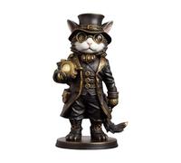 Zqxnt Unique Inventor - Adorno de gatos vintage con resinas para decoración de estantes redondos y decoración de ambientes de Halloween, adorno de gatos Steampunk de Halloween