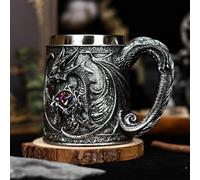 ZQXYXFUS Jarra De Cerveza Monster, Taza Loong Con Relieve 3D De Resina De Acero Inoxidable, Diseño Creativo Para El Hogar, Fiesta, Bar, Decoración, Taza Para Té, Café Y Leche(Silver)
