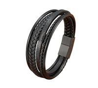 ZQYPENOZ Pulsera Cuero Hombre,Pulsera De Cuero Premium para Hombre Multicapa Marrón Clásica Hecha A Mano Trenzada Estilo Punk Regalo para Niños Accesorios De Joyería Color Negro 23 Cm