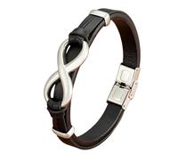 ZQYPENOZ Pulsera De Cuero Hombre,Pulsera De Cuero Premium para Hombre Nudo Infinito Marrón Clásica Hecha A Mano Estilo Punk Regalo para Niños Accesorios De Joyería Color Negro Y Plateado 19 Cm