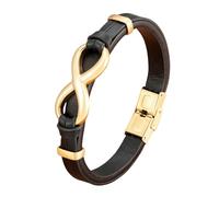 ZQYPENOZ Pulsera De Cuero Hombre,Pulsera De Cuero Premium para Hombre Nudo Infinito Marrón Clásica Hecha A Mano Estilo Punk Regalo para Niños Accesorios De Joyería Negro con Dorado 23 Cm