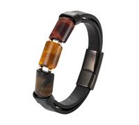 ZQYPENOZ Pulsera De Cuero,Pulsera De Cuero para Hombre con Piedra De Ojo De Tigre Natural De La Suerte Joyería con Cierre Magnético Brazalete Retro Multicapa Accesorios De Joyería Negro 19 Cm