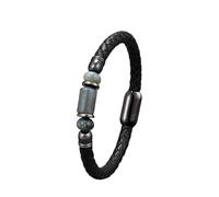 ZQYPENOZ Pulsera De Cuero,Pulsera De Cuero para Hombre Jade Natural Joyería Pulseras con Cierre Magnético Brazalete Trenzado Clásico Hecho A Mano Accesorios De Joyería Ágata Musgosa 23 Cm