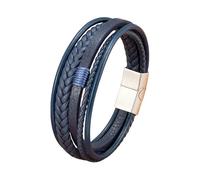 ZQYPENOZ Pulsera De Cuero,Pulsera De Cuero Premium para Hombre Multicapa Marrón Clásica Hecha A Mano Trenzada Estilo Punk Regalo para Niños Accesorios De Joyería Azul con Acero 21 Cm