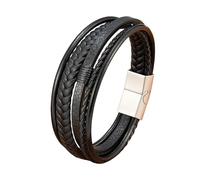 ZQYPENOZ Pulsera De Cuero,Pulsera De Cuero Premium para Hombre Multicapa Marrón Clásica Trenzada Hecha A Mano Estilo Punk Regalo para Niños Accesorios De Joyería para Él Color Negro con Acero 23 Cm