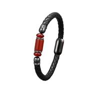 ZQYPENOZ Pulsera Hombre,Pulsera De Cuero para Hombre Jade Natural Joyería Pulseras con Cierre Magnético Brazalete Trenzado Clásico Hecho A Mano Accesorios De Joyería Ágata Roja 19 Cm