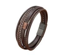 ZQYPENOZ Pulsera Hombre,Pulsera De Cuero Premium para Hombre Multicapa Marrón Clásica Hecha A Mano Trenzada Estilo Punk Regalo para Niños Accesorios De Joyería Marrón con Negro 21 Cm