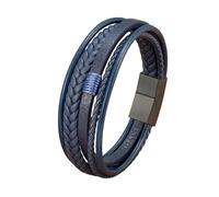 ZQYPENOZ Pulsera Hombre,Pulsera De Cuero Premium para Hombre Multicapa Marrón Clásica Hecha A Mano Trenzada Estilo Punk Regalo para Niños Accesorios De Joyería Azul con Negro 19 Cm