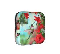 ZQYTGFDC Bolsa de higiene femenina con diseño de flor de hibisco rojo colibrí, capacidad de 6 y 10 almohadillas, pequeño organizador para bolso, maleta, regalo para niñas y mujeres