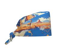 ZQYTGFDC Gorra de trabajo con estampado de leopardo azul con banda para el sudor para mujeres y hombres, sombreros de trabajo de limpieza ajustables, gorras quirúrgicas de enfermería, El desierto en