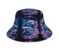 ZQYTGFDC Gorro de pescador reflectante con diagrama geométrico cuadrado para mujeres y hombres, gorra de pescador, gorra reversible de verano para playa, Dolphin Couple Flower, Talla única