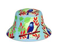 ZQYTGFDC Gorro de pescador reflectante con diagrama geométrico cuadrado para mujeres y hombres, gorra de pescador, gorra reversible de verano para playa, Pájaro de hoja roja, Talla única