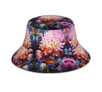 ZQYTGFDC Gorro de pescador reflectante con diagrama geométrico cuadrado para mujeres y hombres, gorra de pescador, gorra reversible de verano para playa, Flores y bolas coloridas, Talla única