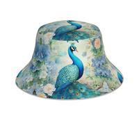 ZQYTGFDC Gorro de pescador reflectante con diagrama geométrico cuadrado para mujeres y hombres, gorra de pescador, gorra reversible de verano para playa, Pavo real azul jazmín, Talla única