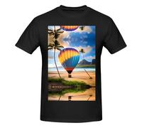 ZQYTGFDC Hawaii Hot Air Balloon - Camiseta ligera con estampado original para hombre, cuello redondo, 100 % algodón puro, Negro, 5XL