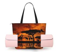 ZQYTGFDC Jirafa bajo el árbol en África - Bolsa de yoga, gimnasio, hombro, baile, playa, trabajo de momia, bolsillo principal con cremallera, soporte para esterilla de yoga