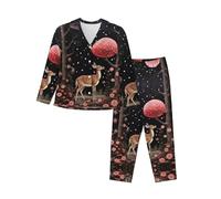 ZQYTGFDC Lost Deer in the Flowers - Conjunto de pijama de manga larga para mujer, pantalones con bolsillo, ropa de dormir, Negro, XL