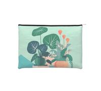 ZQYTGFDC Lotus Flowers waiting to bloom - Organizador de artículos de tocador pequeño con cremallera para mujer, 22 x 16,5 cm, para el día de San Valentín, amigas, novias, Plantas verdes en maceta de