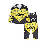 ZQYTGFDC Love you with all my heart - Conjunto de pijama de manga larga para mujer, pantalones con bolsillo, ropa de dormir para dormir, Negro, S