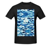 ZQYTGFDC Sailing Boat on The Sea - Camiseta ligera con estampado original para hombre, cuello redondo, 100 % algodón puro, Negro, 5XL
