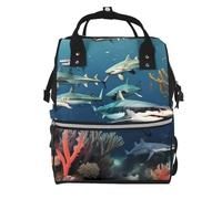 ZQYTGFDC Sharks under the sea Bolsa de lona con gran capacidad y múltiples bolsillos, adecuada para madre, bebé y viajes