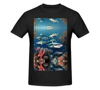 ZQYTGFDC Sharks Under The Sea - Camiseta ligera con estampado original para hombre, cuello redondo, 100 % algodón puro, Negro, XL