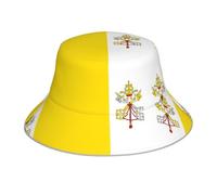 ZQYTGFDC Sombrero de pescador reflectante con la bandera del Vaticano para mujeres y hombres, gorra de pescador, gorra reversible de playa de verano, Bandera del Vaticano, Talla única
