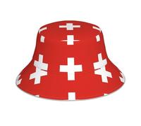 ZQYTGFDC Sombrero de pescador reflectante con la bandera del Vaticano para mujeres y hombres, gorra de pescador, gorra reversible de playa de verano, Bandera suiza, Talla única
