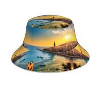 ZQYTGFDC Sombrero reflectante de invierno para mujeres y hombres, sombrero de pescador, gorra reversible de verano para playa, Atardecer en Barcelona, Talla única