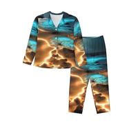 ZQYTGFDC View under the moon - Conjunto de pijama de manga larga para mujer, pantalones con bolsillo, ropa de dormir, Negro, S