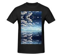ZQYTGFDC White Clouds Over The Sea - Camiseta ligera con estampado original para hombre, cuello redondo, 100 % algodón puro, Negro, S