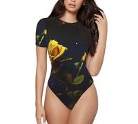 ZQYTGFDC Yellow Roses Starry Night - Body de manga corta para mujer, camiseta básica casual, Negro, M