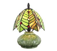 ZR98US 11-Inch Stained Glass Mushroom Lamp with Ceramic Base Bedroom, and Dining Table Decoration Suitable for Living Room, Dormitory, Office,(Brown Green Leaf)
