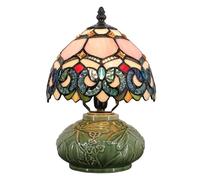 ZR98US 11-Inch Stained Glass Mushroom Lamp with Ceramic Base Bedroom, and Dining Table Decoration Suitable for Living Room, Dormitory, Office,(Pink)