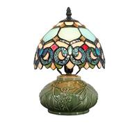ZR98US 11-Inch Stained Glass Mushroom Lamp with Ceramic Base Bedroom, and Dining Table Decoration Suitable for Living Room, Dormitory, Office,(Sapphire Style)