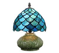 ZR98US 11-Inch Stained Glass Mushroom Lamp with Ceramic Base Bedroom, and Dining Table Decoration Suitable for Living Room, Dormitory, Office,(Fishscale Style)