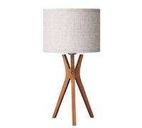 ZR98US 17.5" Tripod Table Lamp with Wooden and Linen Shade Bedroom, Reading Bedside, E26 Base Suitable for Living Room, Dormitory, Office,(Dark Wood)