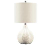 ZR98US 19.75" Herringbone Ceramic Table Lamp with Fabric Drum White Lampshade Bedroom Kitchen Decoration Suitable for Living Room, Dormitory, Office,