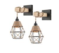 ZR98US 2 Hemp Rope Sconces, Retro Industrial Iron Lamp Woven Wall Light for Headboard Farmhouse Barn Corridor Bedroom