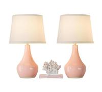 ZR98US 2-Pack Ceramic Table Lamp with Linen Shade, Rocker Switch, Pink & Green