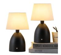 ZR98US 2-Pack Cordless Desk Lamp - 4-Level Dimmable, Rechargeable Battery Powered, Elegant Ceramic Base and Fabric Shade (Black)