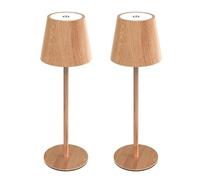 ZR98US 2 Pack LED Cordless Table Rechargeable Battery, Stepless Dimming, Metal Portable Lamp Camping, Restaurant Suitable for Living Room, Dormitory, Office,(Wood Grain)